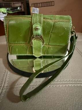 Dooney & Bourke Vintage Green Croc-Embossed Leather Wristlet